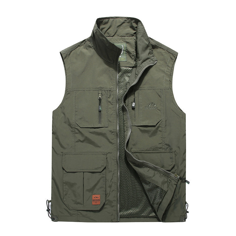 Men's multifunctional outdoor utility vest with zipper, multiple pockets, and breathable mesh lining Mune Fashion