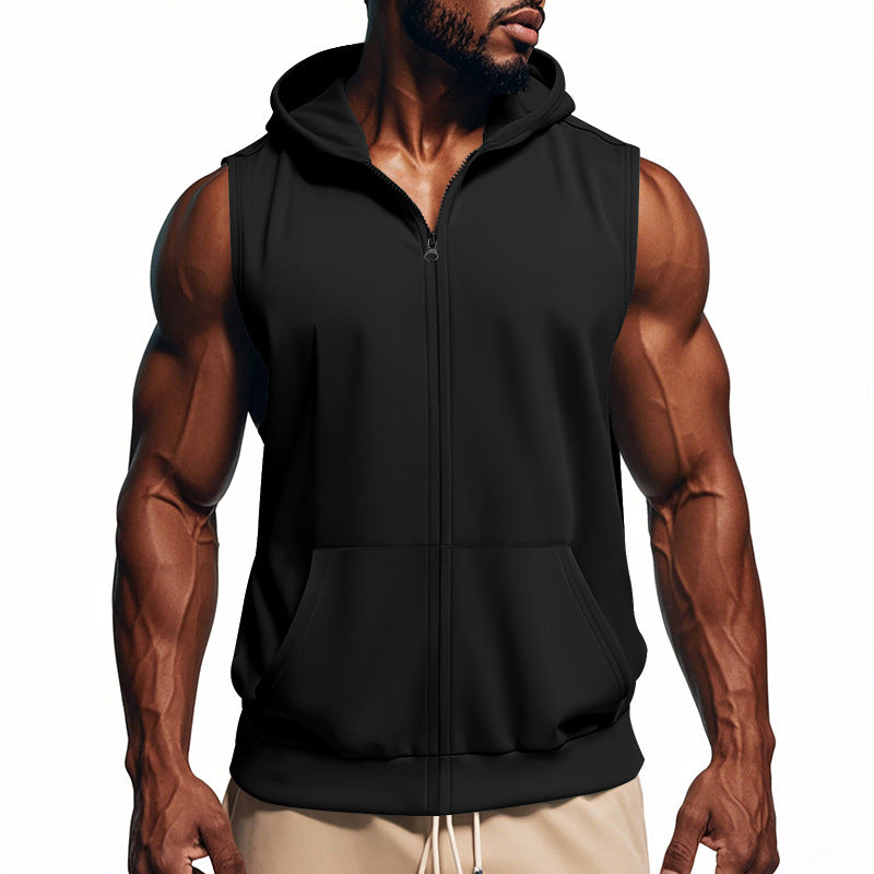 Men's muscle-fit training hoodie vest with zipper and kangaroo pocket Mune Fashion