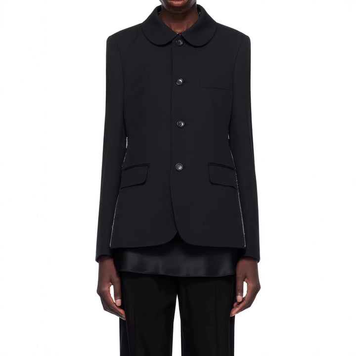 Women's blazer jacket with round Peter Pan collar, side metal zippers and flap pockets Mune Fashion
