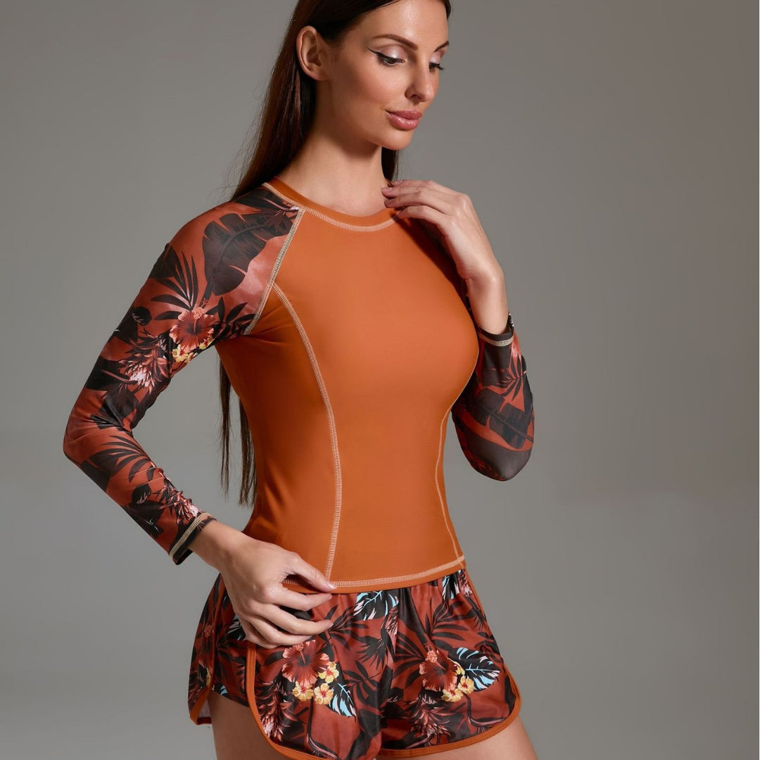 Women's Athletic Surf Suit Set with Floral Design and Seamless Cut Mune Fashion
