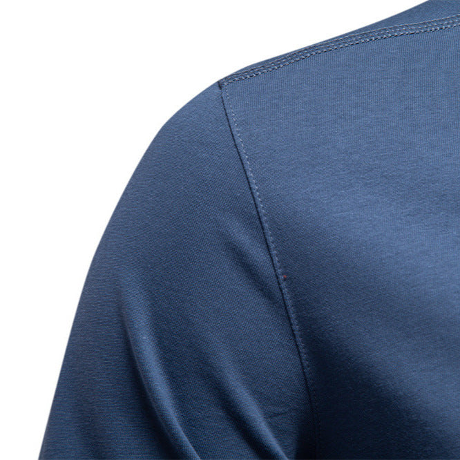 Men's navy cotton long-sleeve shirt with short button placket and stand collar Mune Fashion