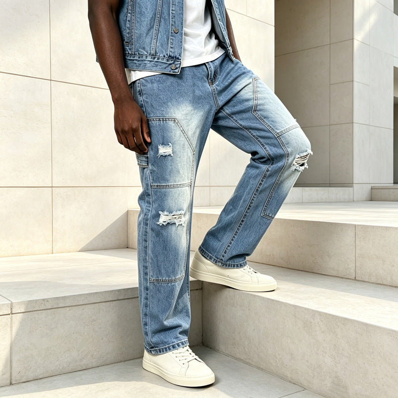 Men's Casual Cargo Jeans with Ripped Details Mune Fashion