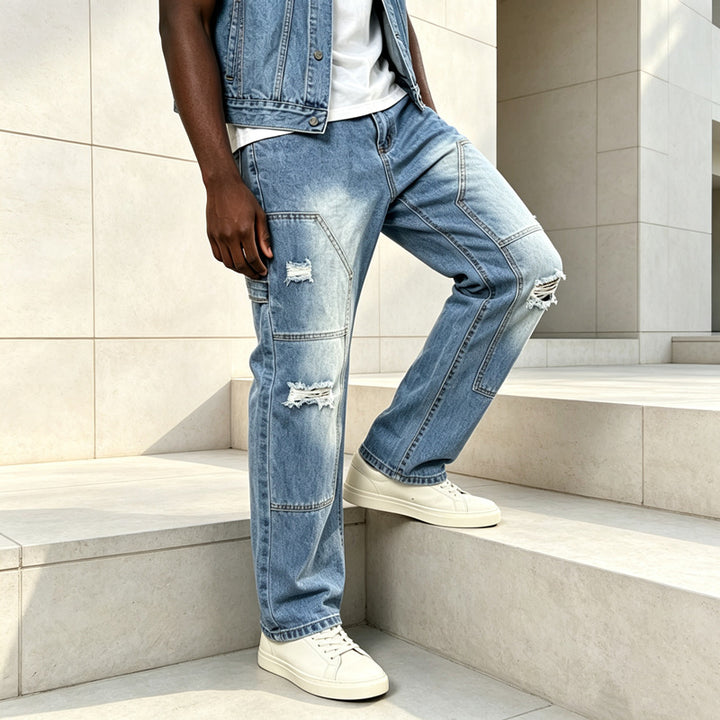 Men's Casual Cargo Jeans with Ripped Details Mune Fashion