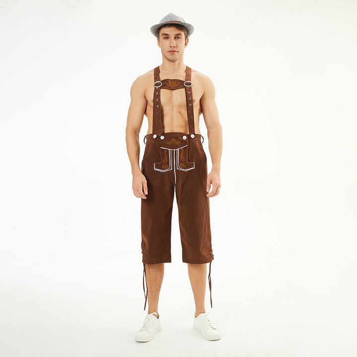 Men's knee-length traditional dungarees with adjustable straps and decorative embroidery Mune Fashion