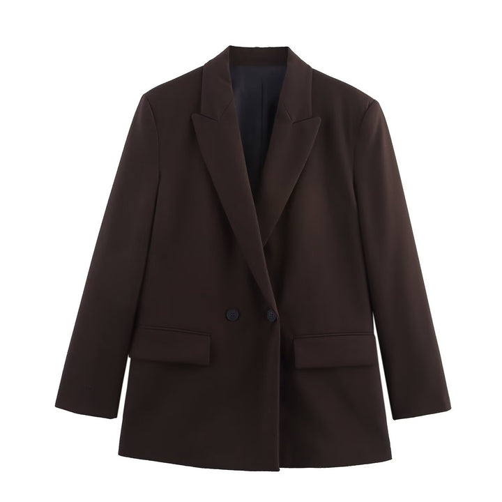 Women's Double-Breasted Blazer with Lapel Collar, Longer Oversized Cut and Flap Pockets Mune Fashion