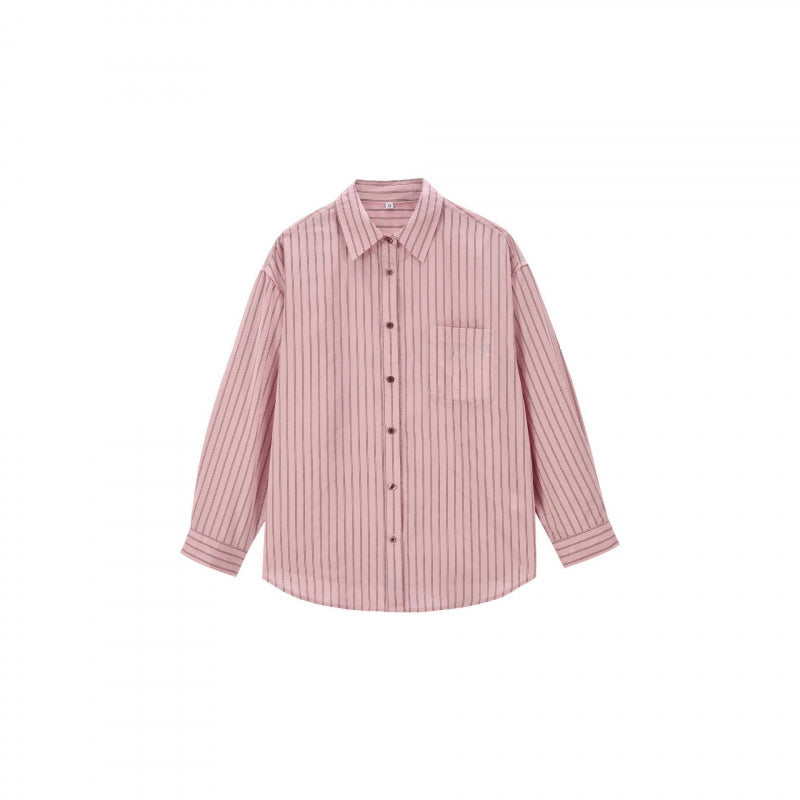 Women's Wide Oversize Shirt with Fine Pinstripes, Kent Collar and Chest Pocket Mune Fashion