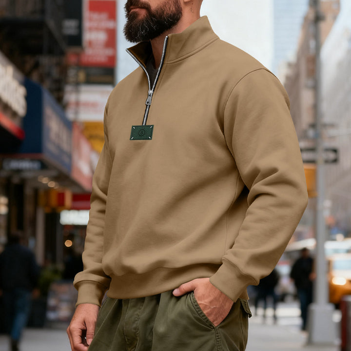 Men's high-collared quarter-zip sweatshirt made of heavy cotton fleece with stand-up collar Mune Fashion