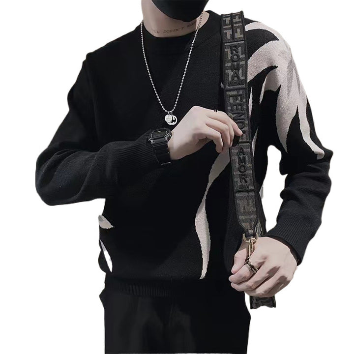 Men's knitted sweater with abstract flame jacquard and round neck Mune Fashion