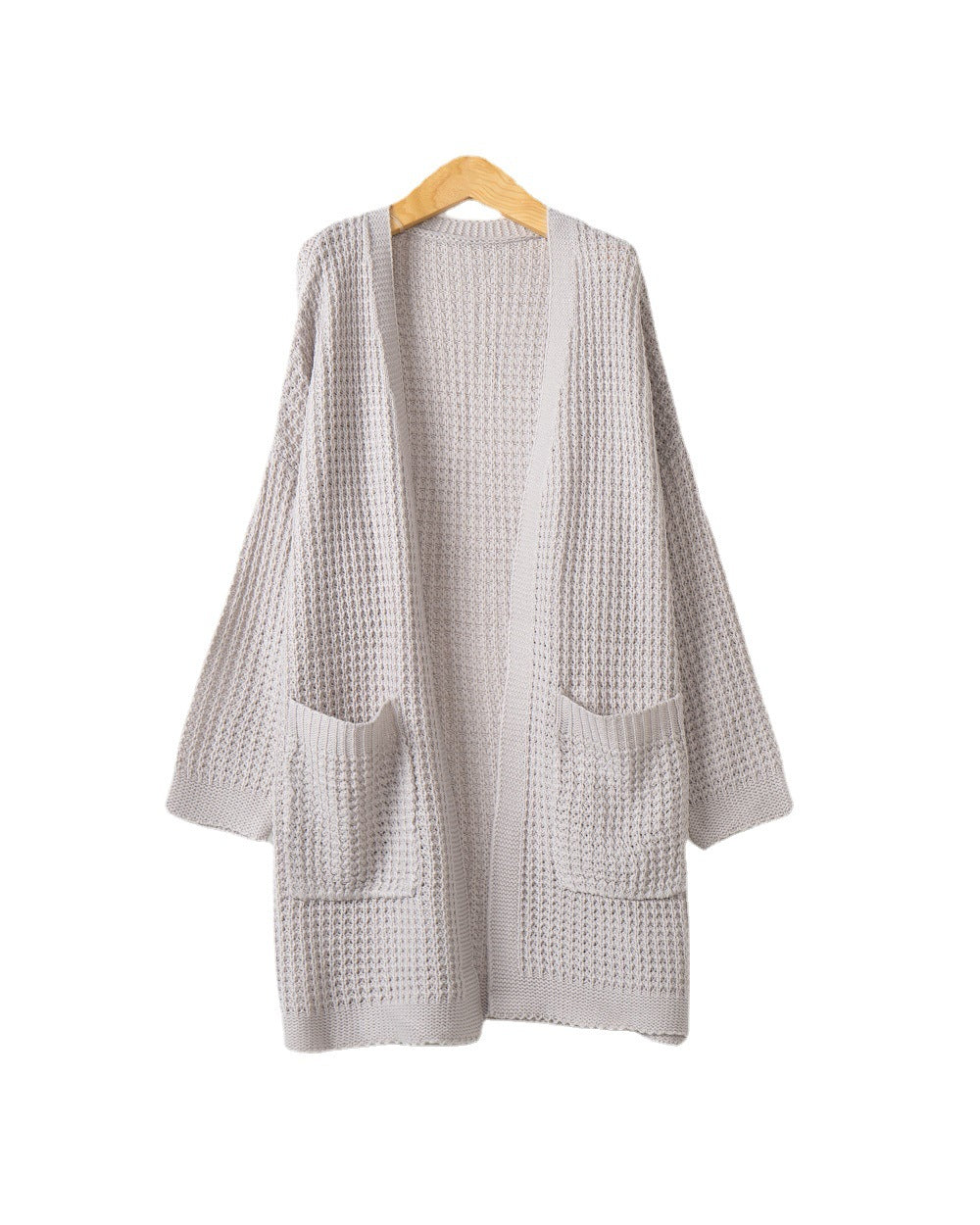 Women Long Oversize Knit Coat with Open Front and Patch Pockets Mune Fashion