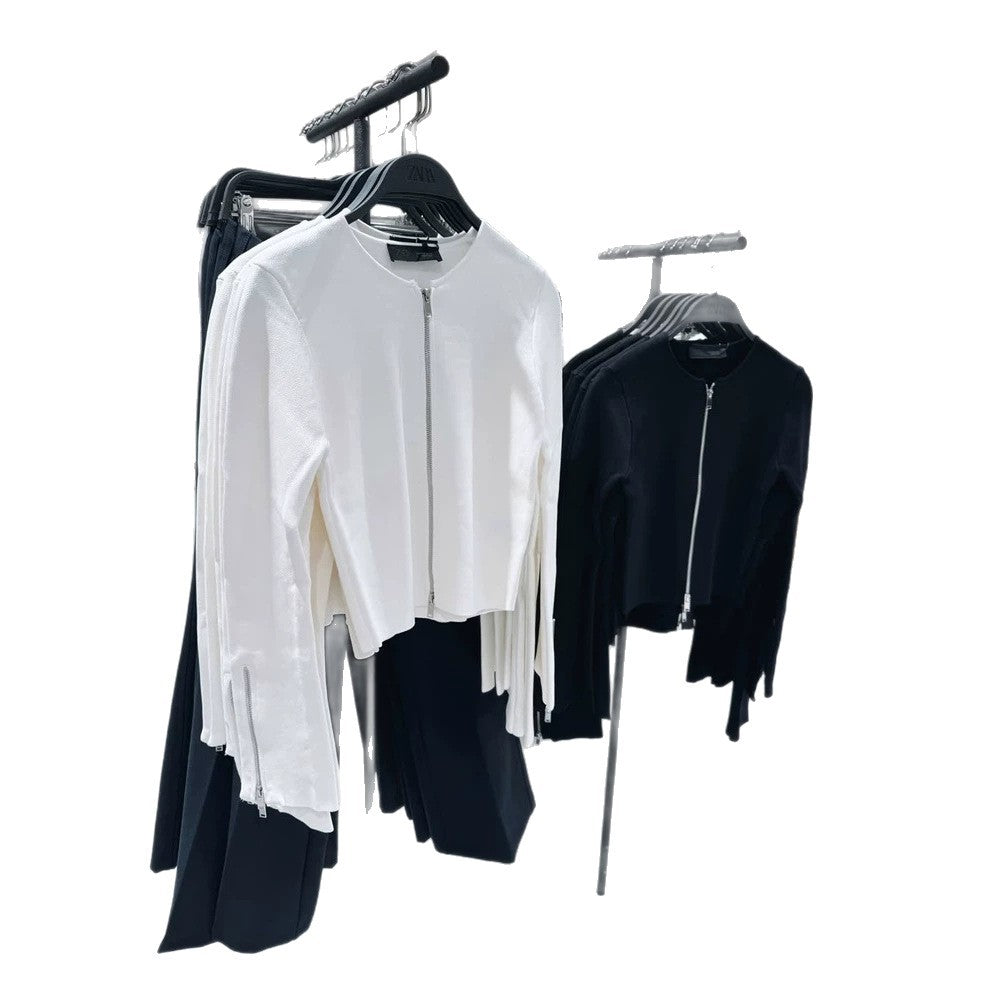 Ladies Tailored Cropped Cardigan with Full Metal Zipper and Extended Cuff Zippers Mune Fashion