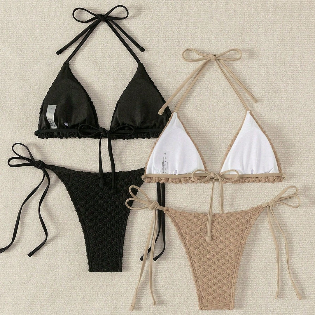 Women Woven Triangle Bikini with Bandeau Top Mune Fashion