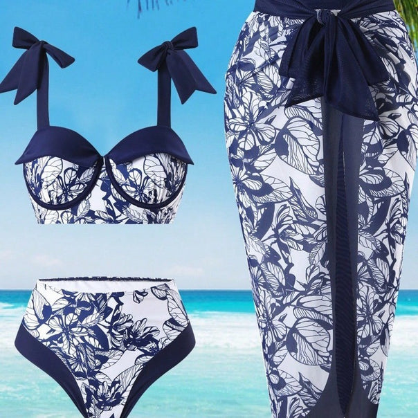 Women's bikini set with floral skirt over the swim shorts Mune Fashion