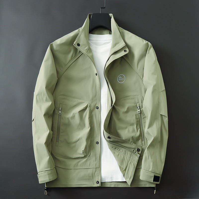 Men's Lightweight Technical Transition Jacket with Stand-Up Collar, Zipper, and Multifunction Pockets Mune Fashion