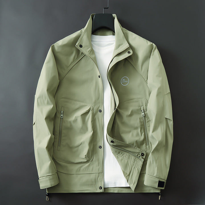 Men's Lightweight Technical Transition Jacket with Stand-Up Collar, Zipper, and Multifunction Pockets Mune Fashion