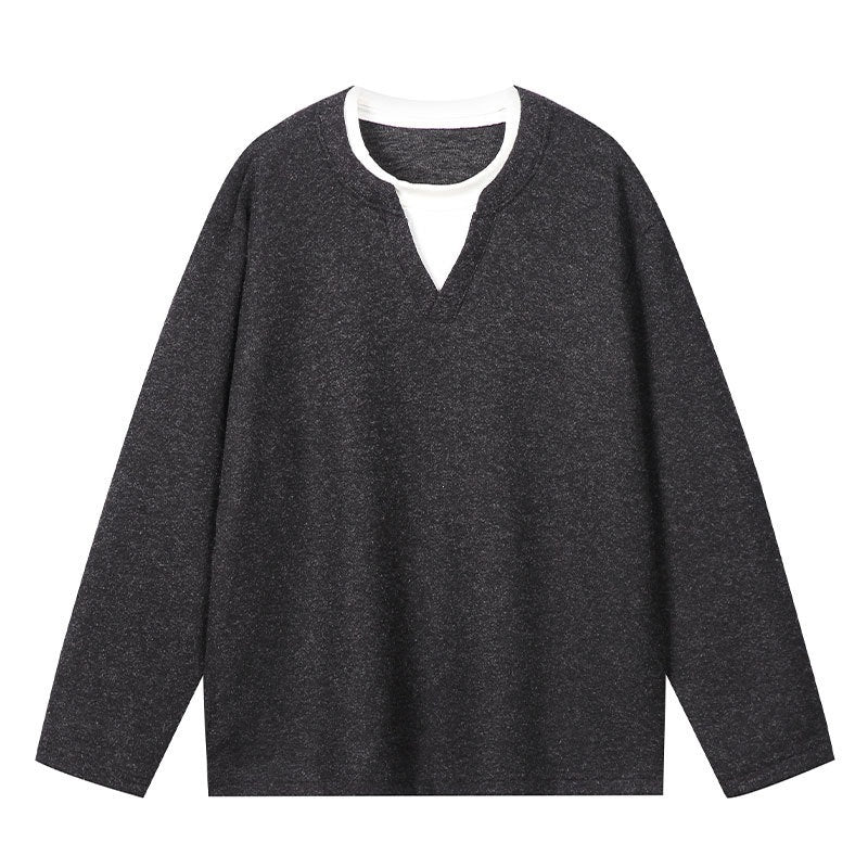 Men's Oversize Sweatshirt with V-Neck and Mélange Texture Mune Fashion
