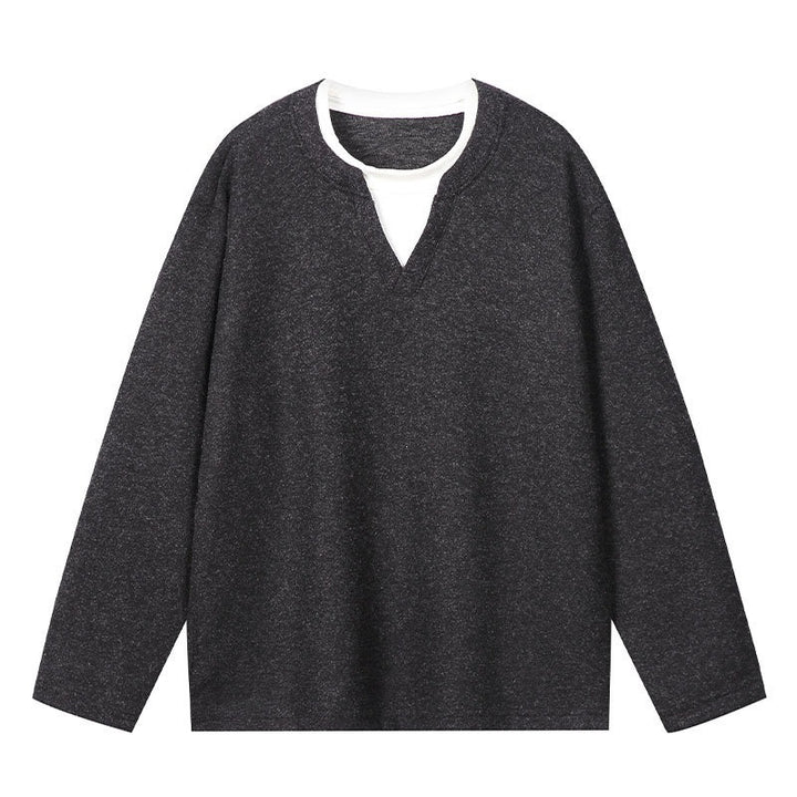 Men's Oversize Sweatshirt with V-Neck and Mélange Texture Mune Fashion