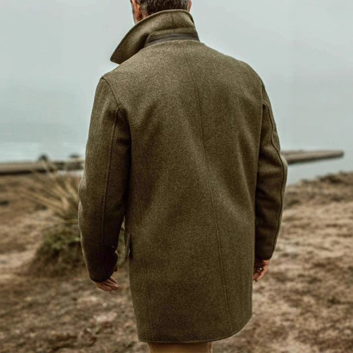 Men's Double-breasted Wool Coat in Peacoat Style with Wide Lapels Mune Fashion