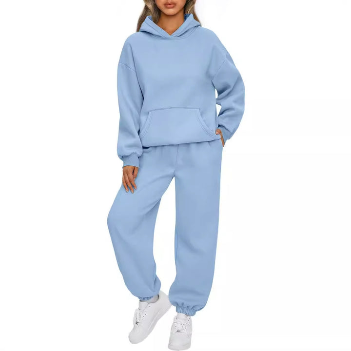 Women's Relaxed Loungewear Set with Hooded Sweater and High-Cut Jogging Pants made of Soft Cotton Fleece Mune Fashion