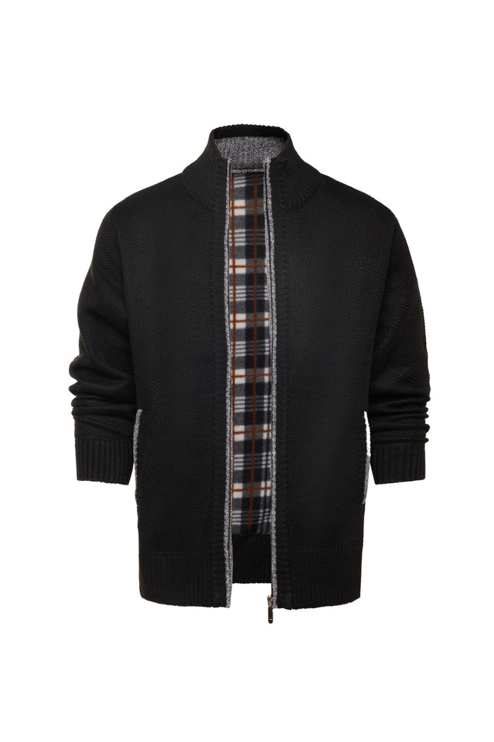 Men's brushed cardigan with checked thermal lining and stand-up collar Mune Fashion