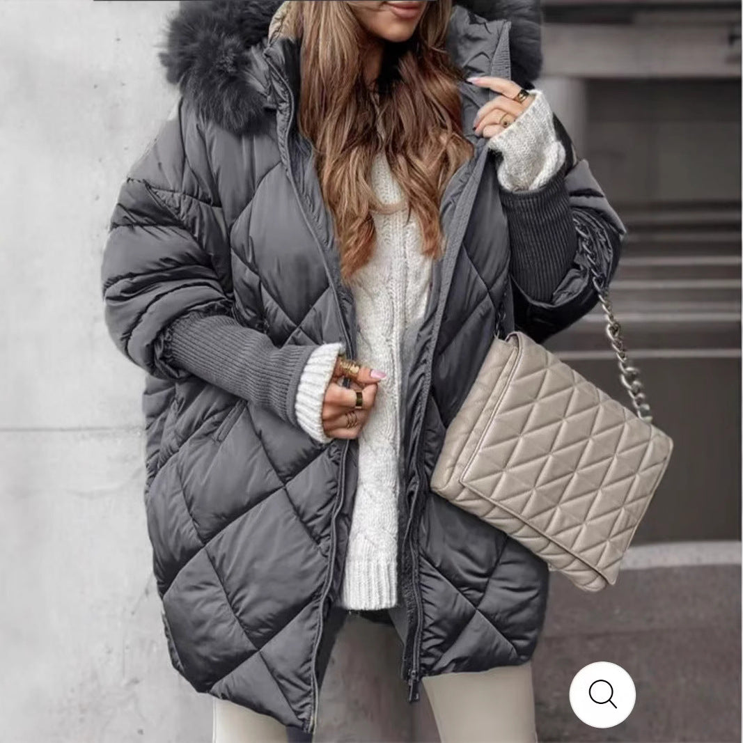 Women nan wide-cut quilted winter parka with hood faux fur trim and ribbed cuffs Mune Fashion