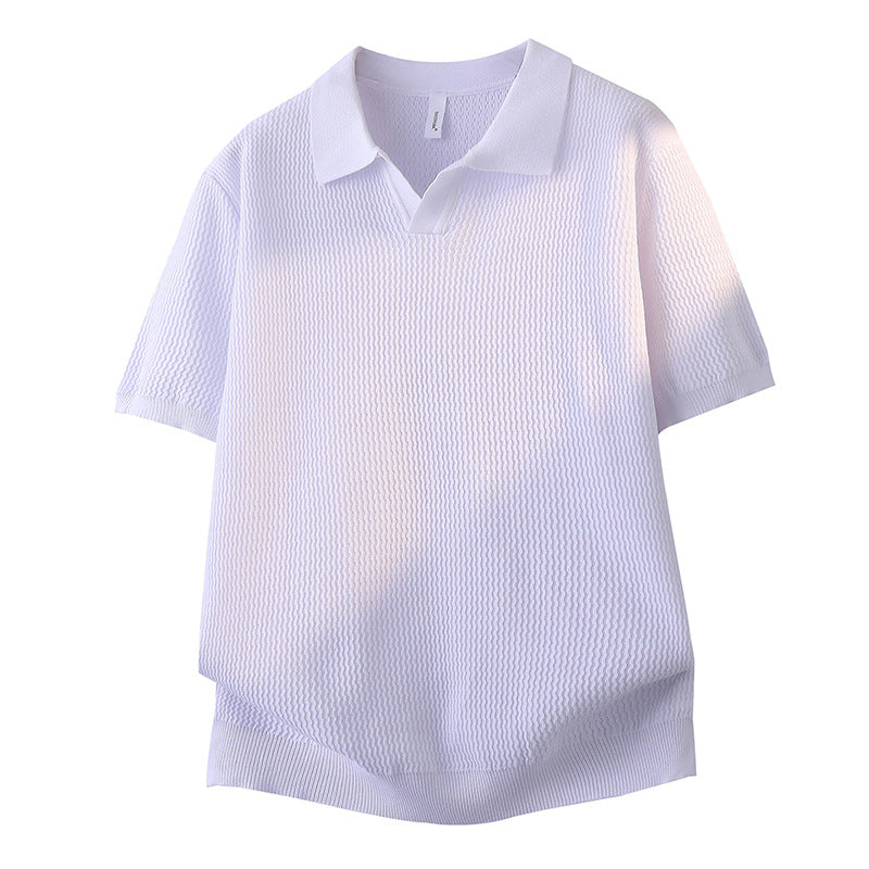 Women Short Sleeve Polo Shirt with Textured Design Mune Fashion
