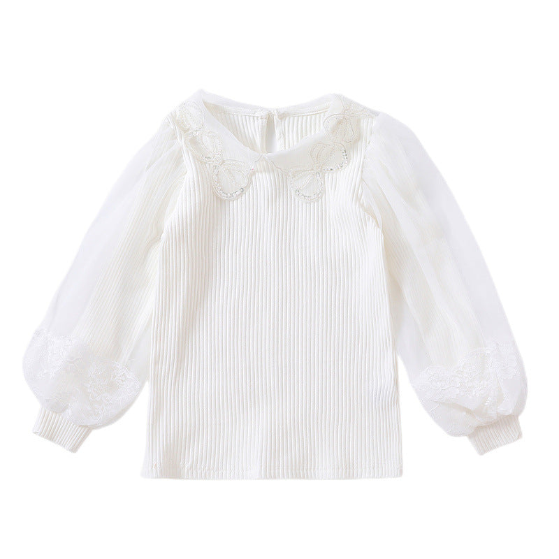 Girls blouse with lace accents and sheer sleeves Mune Fashion