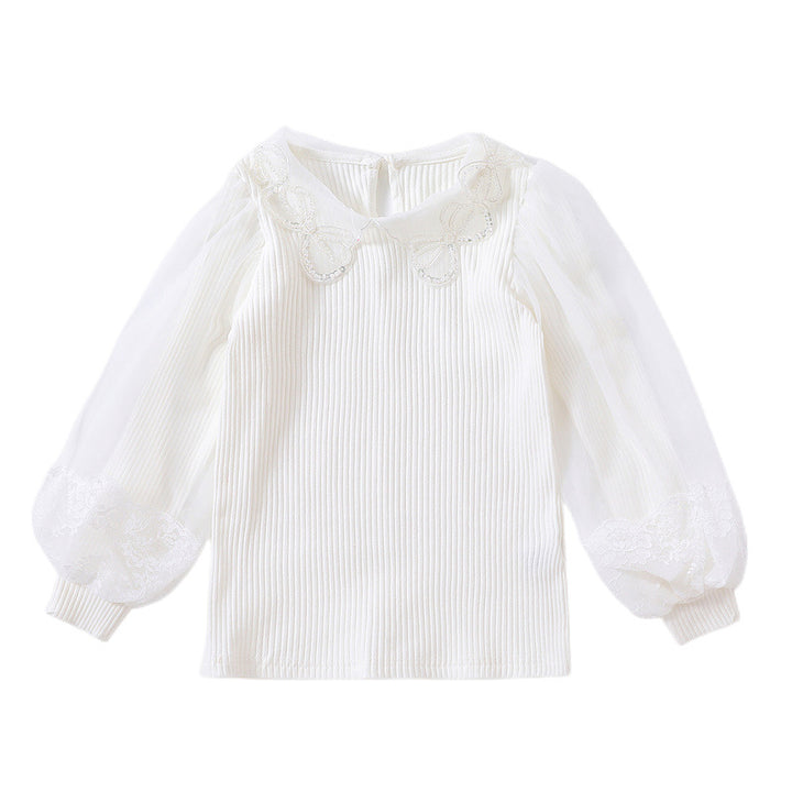 Girls blouse with lace accents and sheer sleeves Mune Fashion