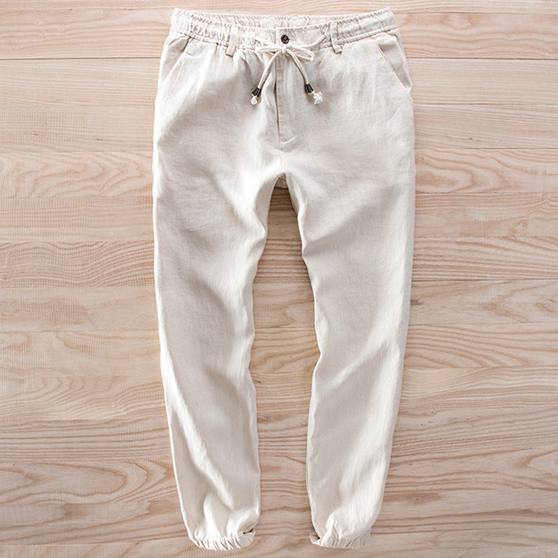 Men's Light Linen Jogging Pants with Elastic Waistband and Drawstring Mune Fashion