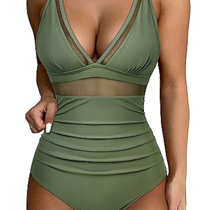 Ladies High-Waisted Swimsuit with Transparent Inserts Mune Fashion