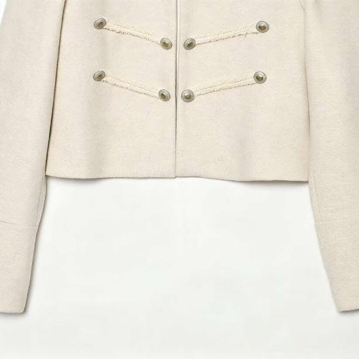 Women's short military jacket with stand-up collar, decorative cords and decorative buttons Mune Fashion