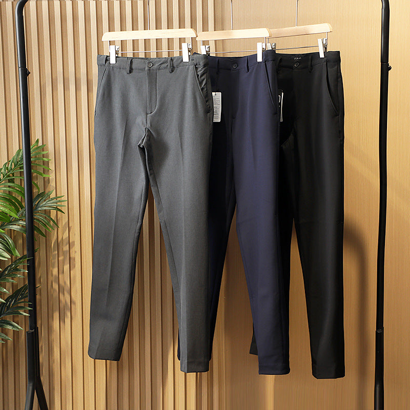 Men's Elegant Straight Cut Suit Trousers with Fold and Straight Leg Mune Fashion