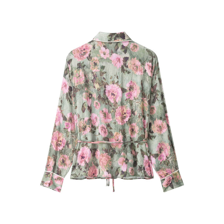 Women Wide Pleated Pants with Floral Print and Elastic Cuffs Drune