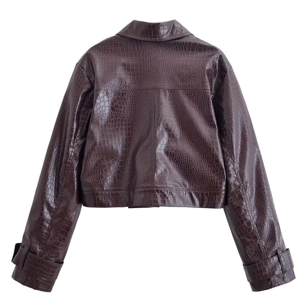 Women nan straight-cut faux leather trousers with crocodile embossing and high waist Mune Fashion