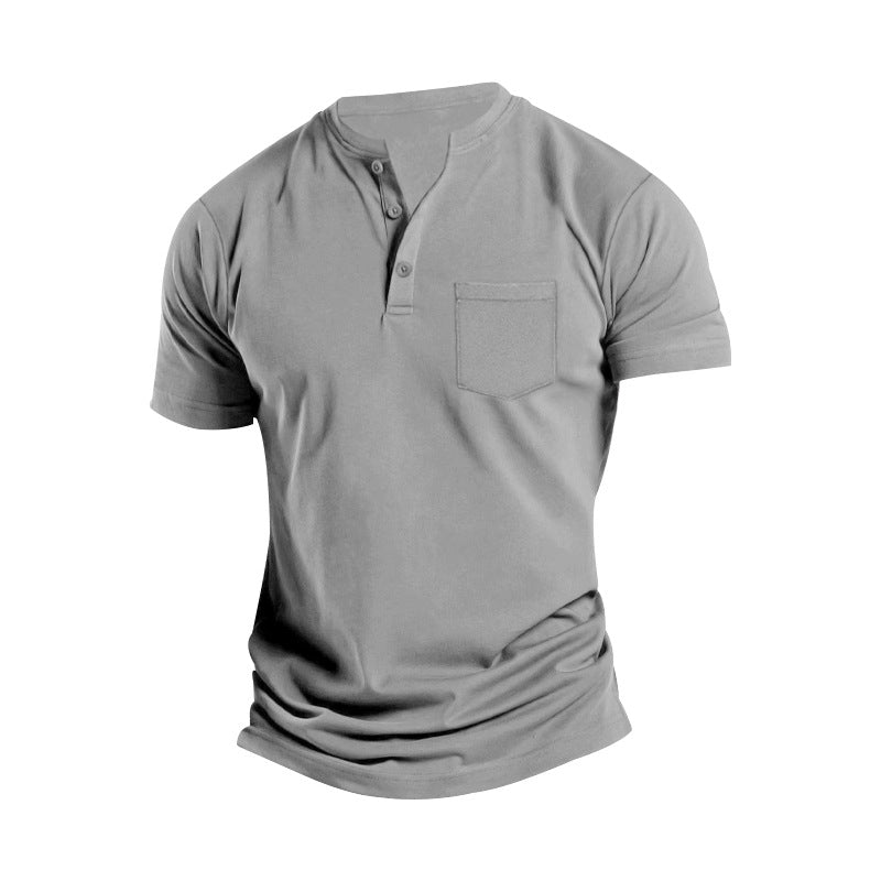 Men's breathable cotton-elastane short sleeve Henley with chest pocket Mune Fashion