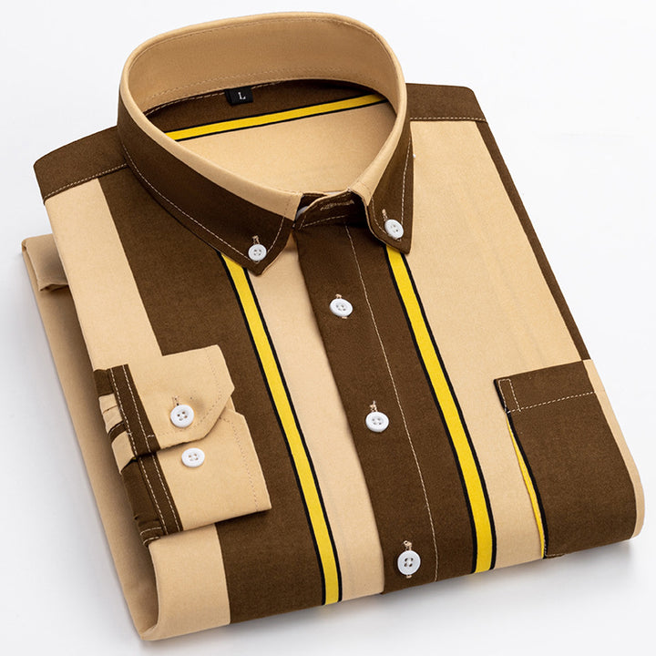 Men's striped business shirt with button-down collar, chest pocket and easy-care cotton blend Mune Fashion