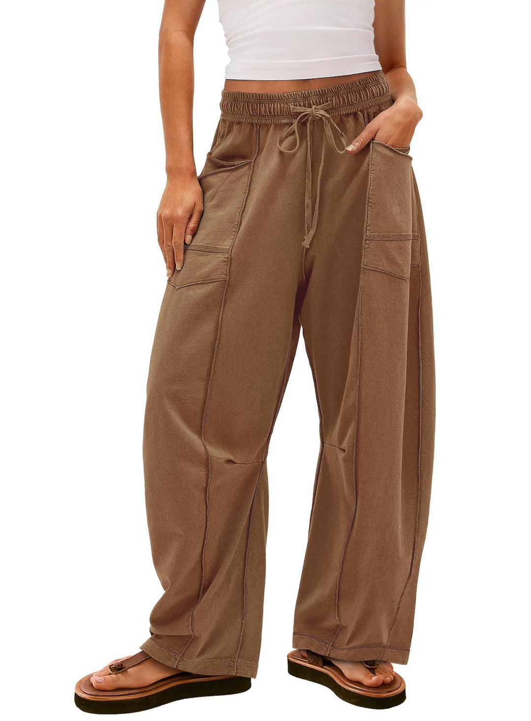 Women wide cargo lounge pants with elastic waistband and contrast seams Mune Fashion