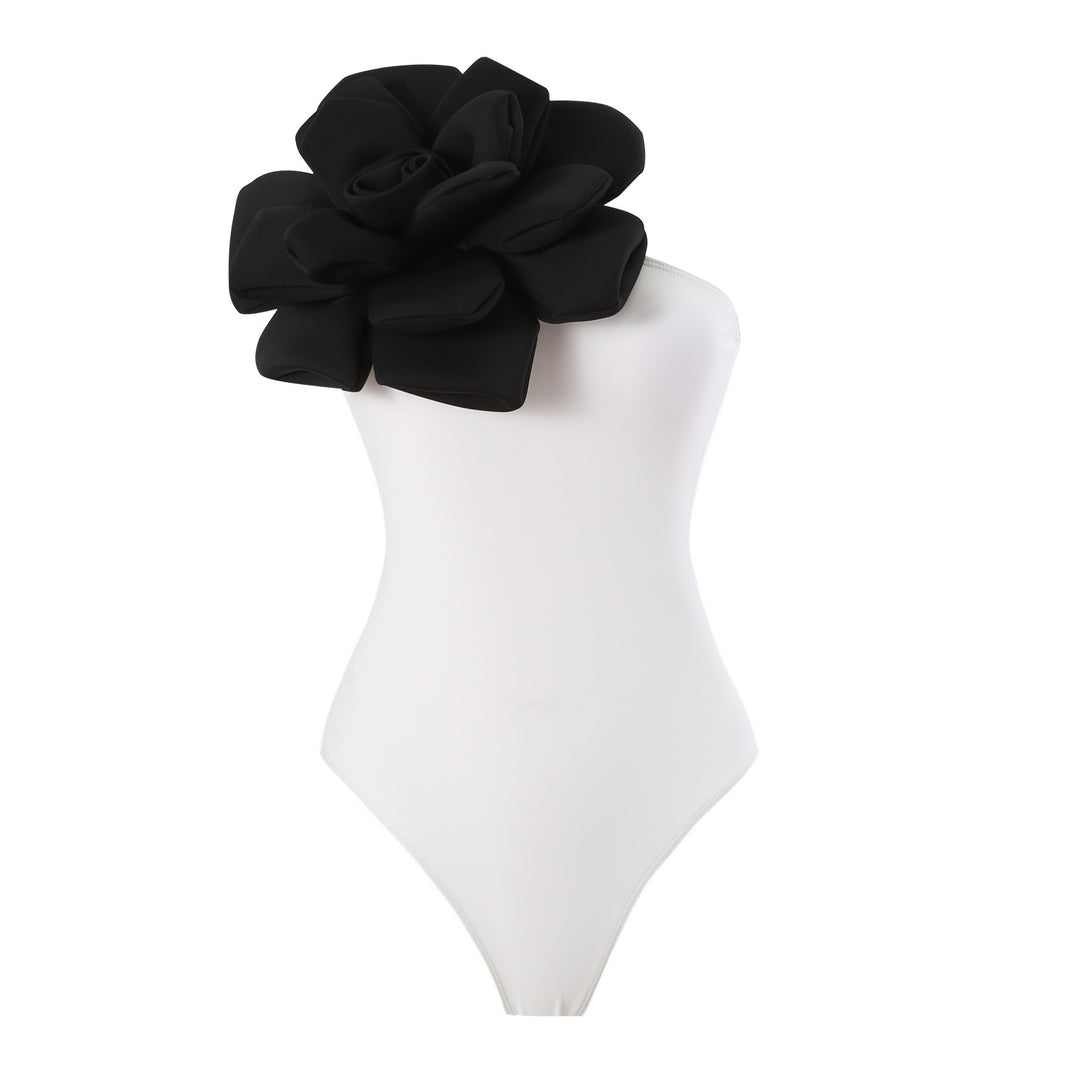 Ladies Elegant Swimsuit with Large Floral Detail and Transparent Overlay Mune Fashion