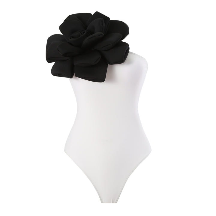 Ladies Elegant Swimsuit with Large Floral Detail and Transparent Overlay Mune Fashion