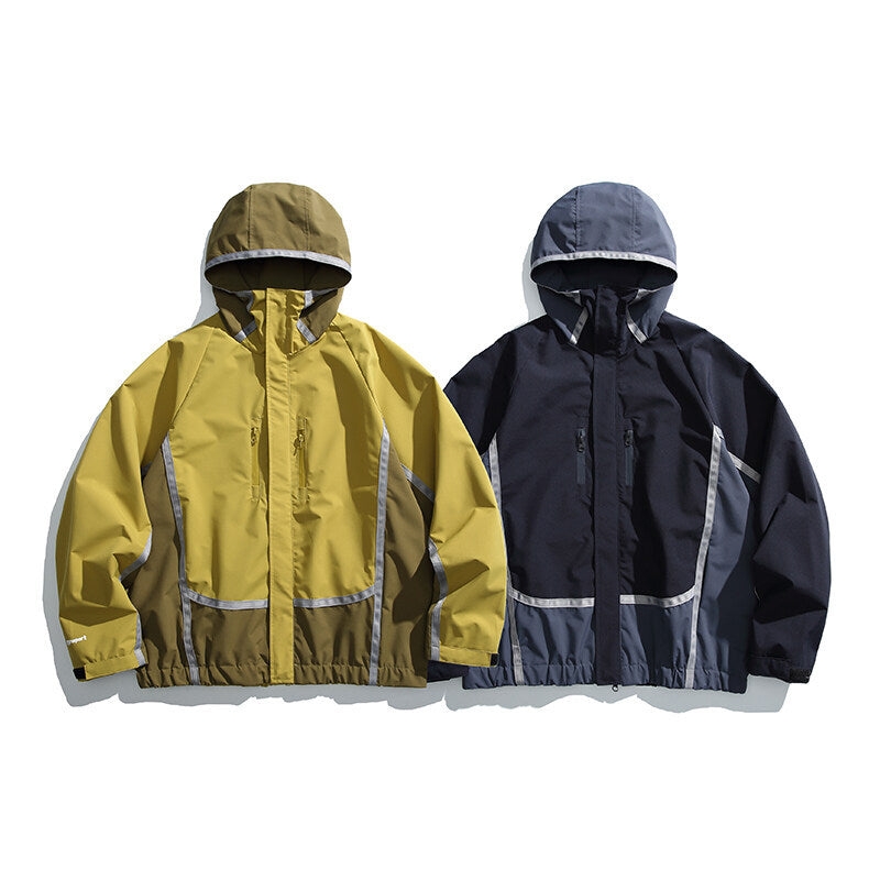 Unisex Water-repellent technical hooded jacket with reflective piping and elastic hem Mune Fashion