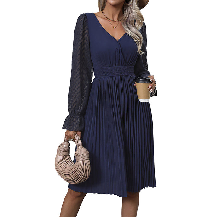 Women's Elegant Pleated Dress with Transparent Sleeves Mune Fashion
