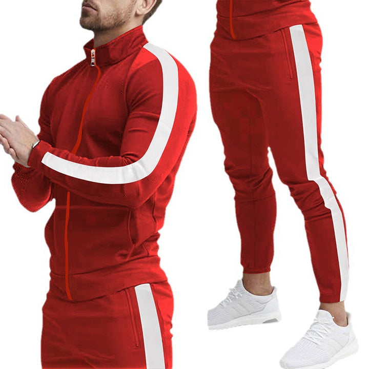 Men's retro striped zip training set with stand-up collar and tapered jogging pants Mune Fashion