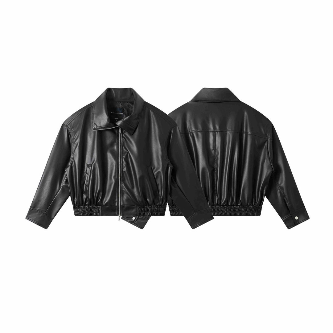 Men's faux leather bomber jacket in boxy cut with elastic hem and double zipper Mune Fashion