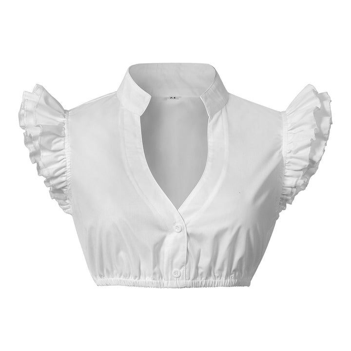 Women's short-cut blouse with stand-up collar V-neck and flared sleeves Mune Fashion