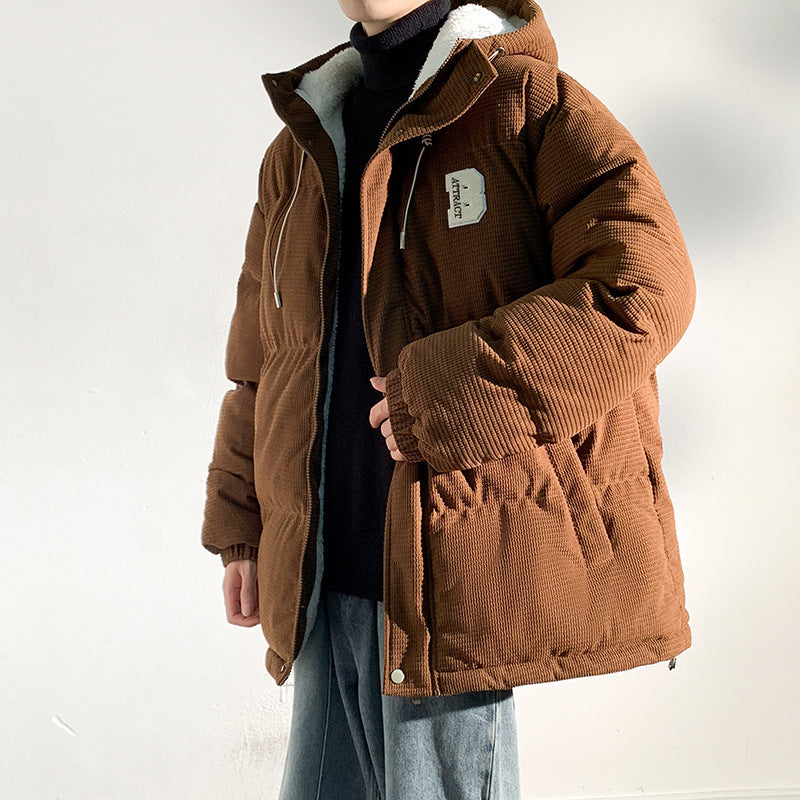 Men's Padded Cord Quilted Jacket with Hood, Teddy Fleece Lining and Oversized Fit Mune Fashion