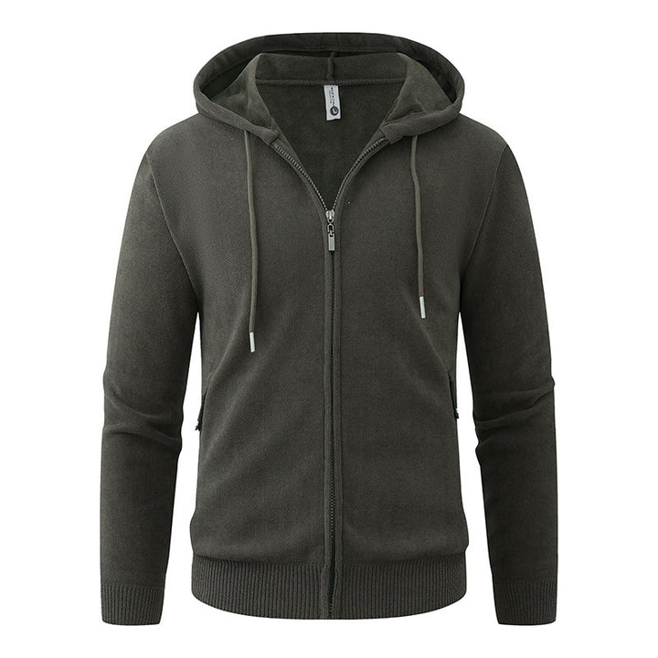 Men's Hooded Fleece Jacket with Full Zip and Ribbed Cuffs Mune Fashion