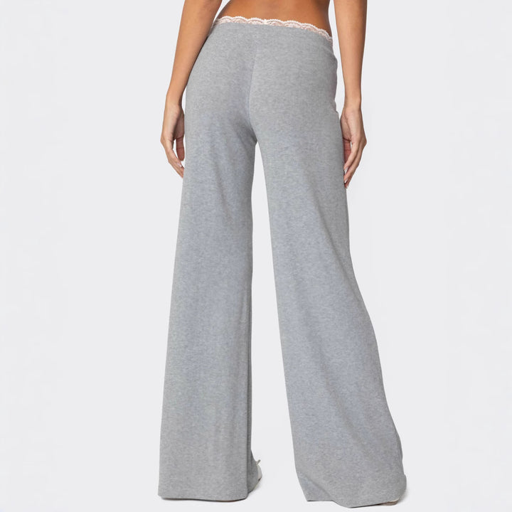 Ladies wide lounge pants with lace band and drawstring Mune Fashion
