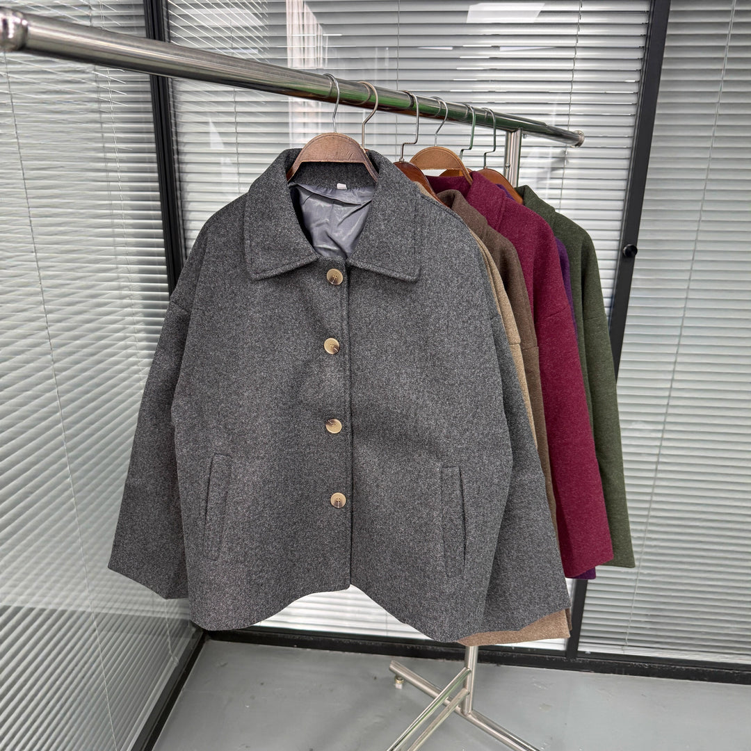Women's Oversize Wool Blend Jacket with Large Decorative Buttons and Wide Cuffs Mune Fashion