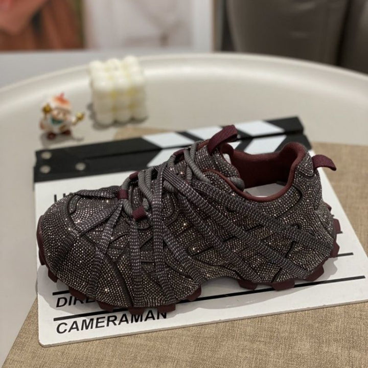 Women Glamorous crystal-embellished chunky sneakers with sculpted sole Mune Fashion