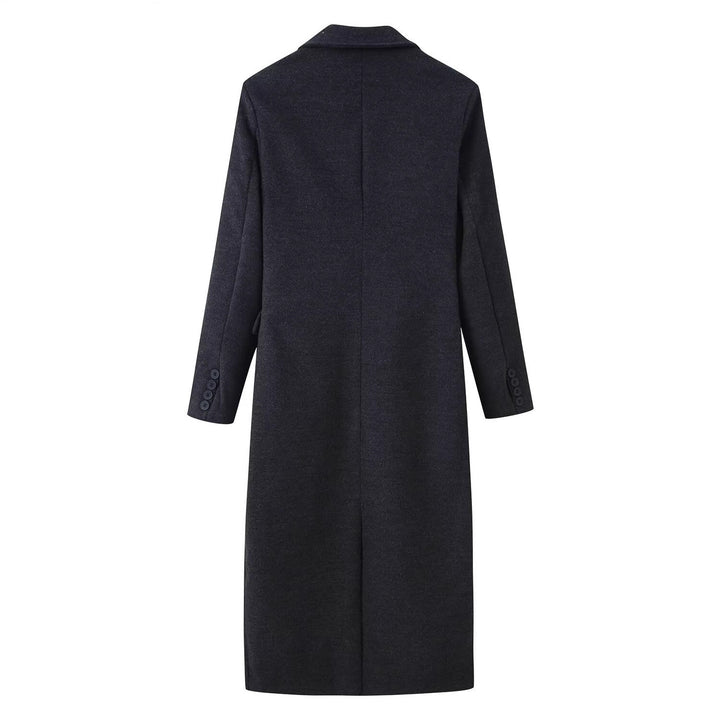 Women Longline Wool Blend Coat with Distinctive Lapels, Tailored Darts, and Flap Pockets Mune Fashion