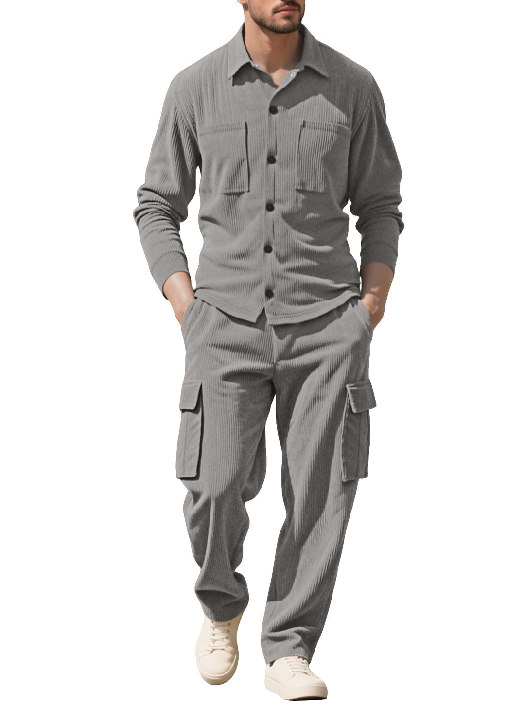 Men's ribbed worker shirt with chest pockets and relaxed cargo pants Mune Fashion